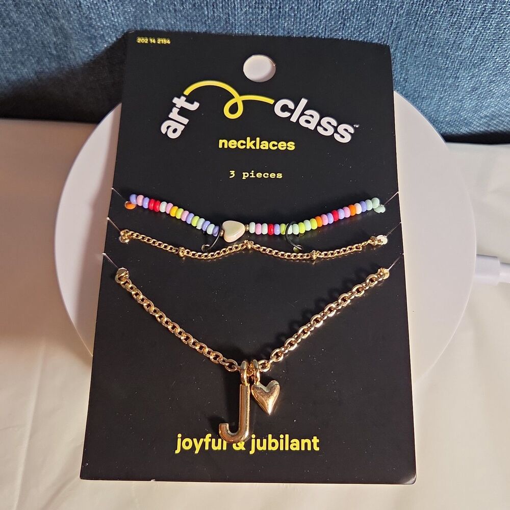 Target Art Class Initial J Necklace Set 3Pk Gold Tone Beaded - Picture 15 of 16